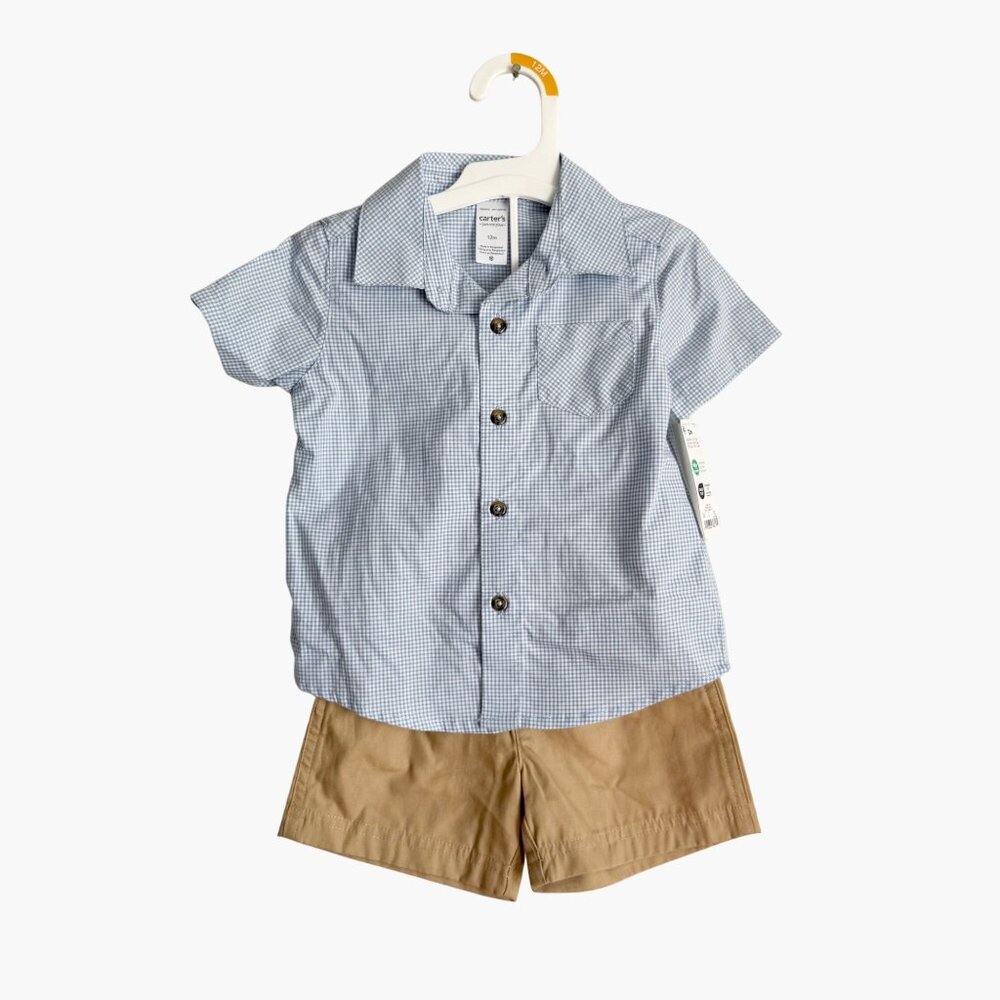 NEW Carter's Just For You Baby Boys Shorts and Button Down Shirt - Size 12M